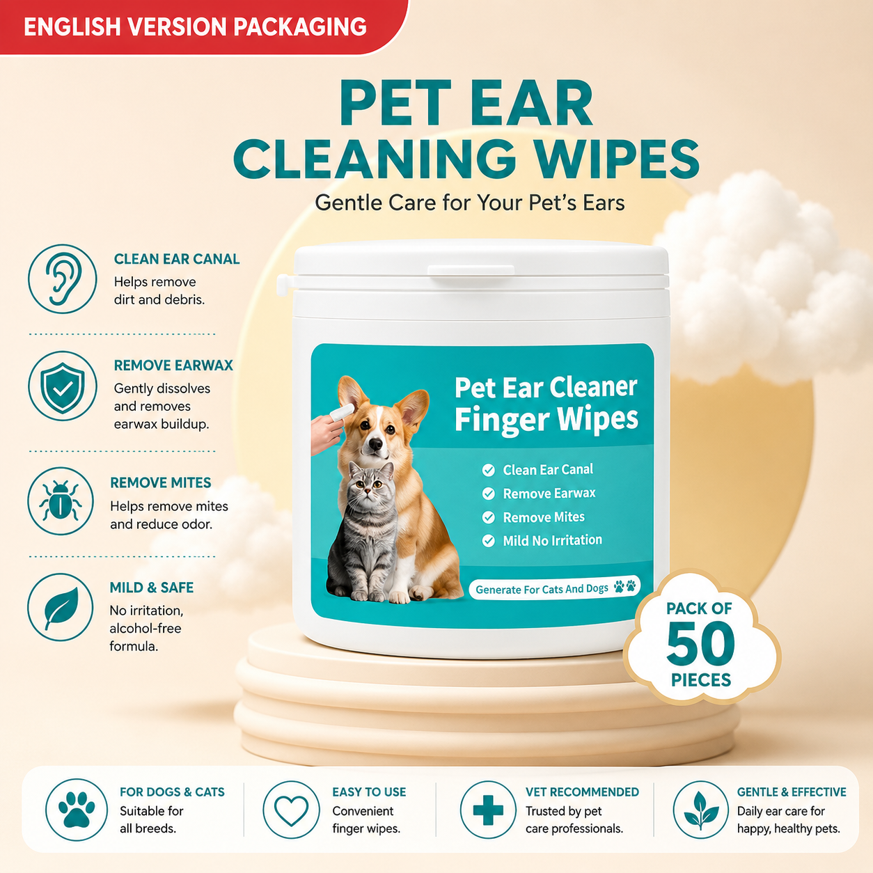 Disposable Pet Cleaning Products Teeth Cleaning Wipes Ear Cleaning Wipes