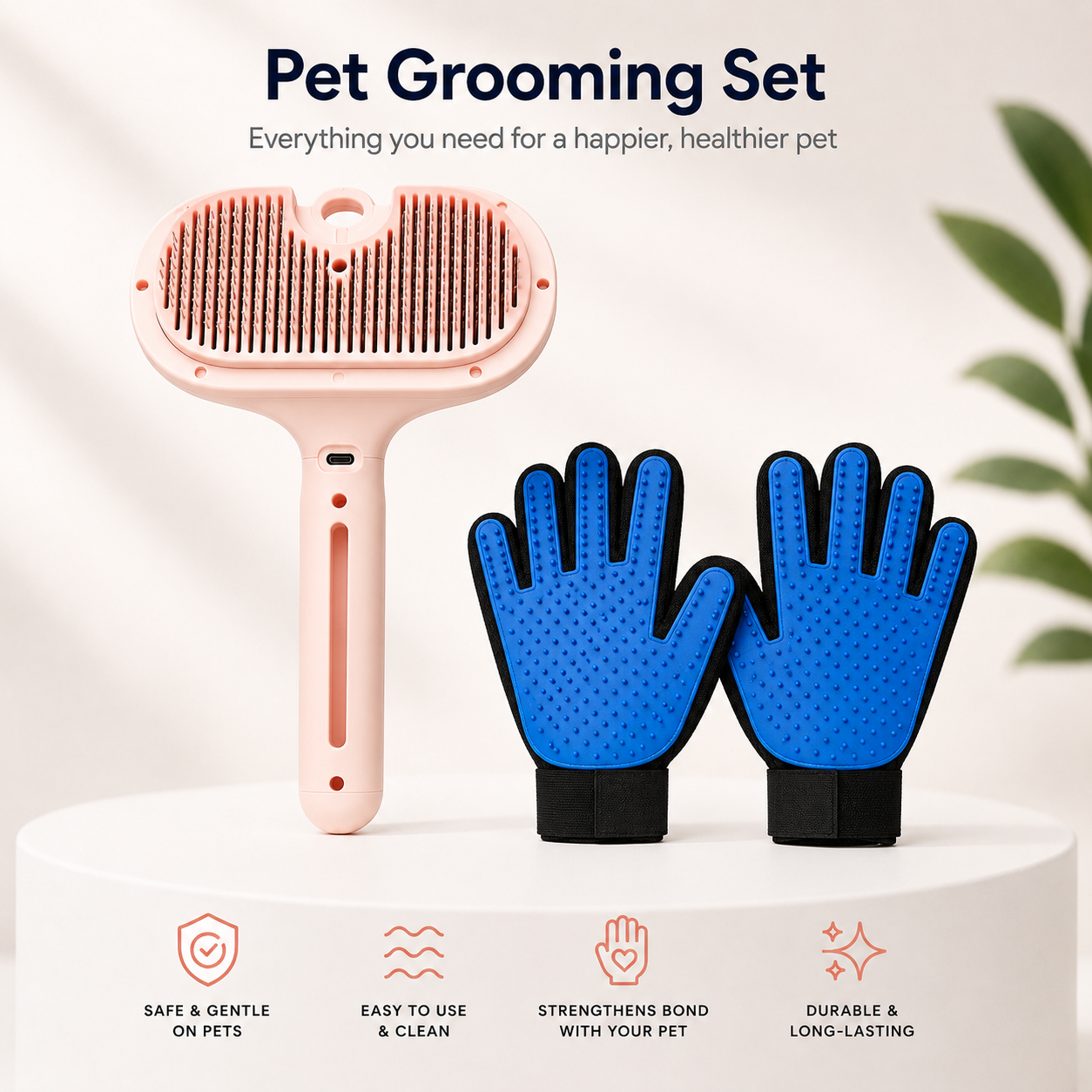 Self-Cleaning Pet Hair Brush with Misting Spray