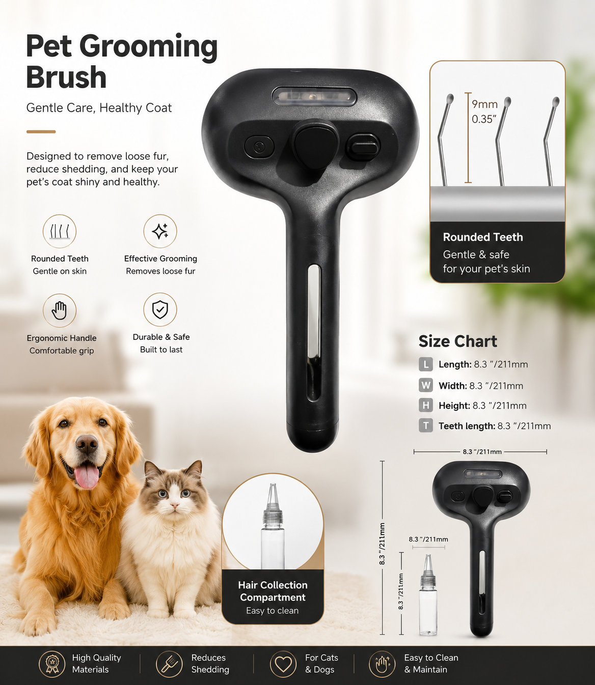 Self-Cleaning Pet Hair Brush with Misting Spray