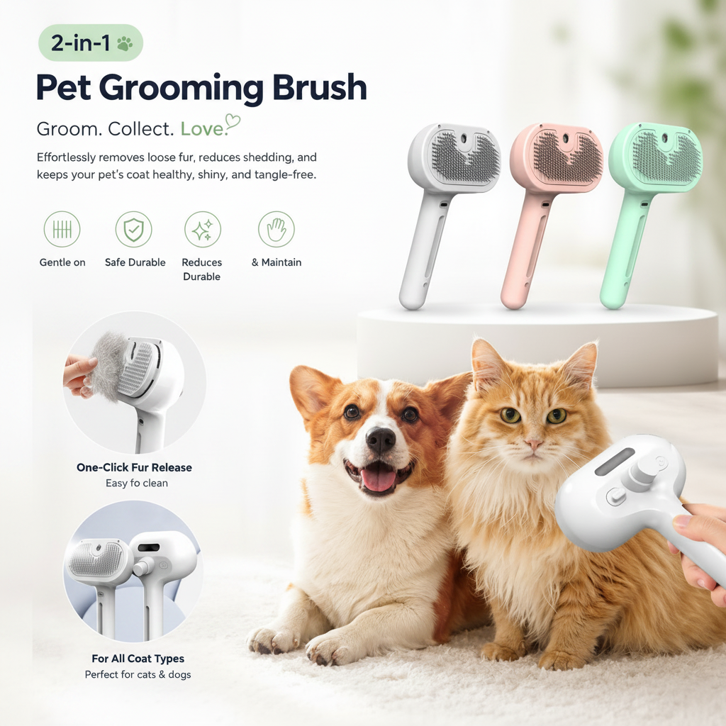 Self-Cleaning Pet Hair Brush with Misting Spray