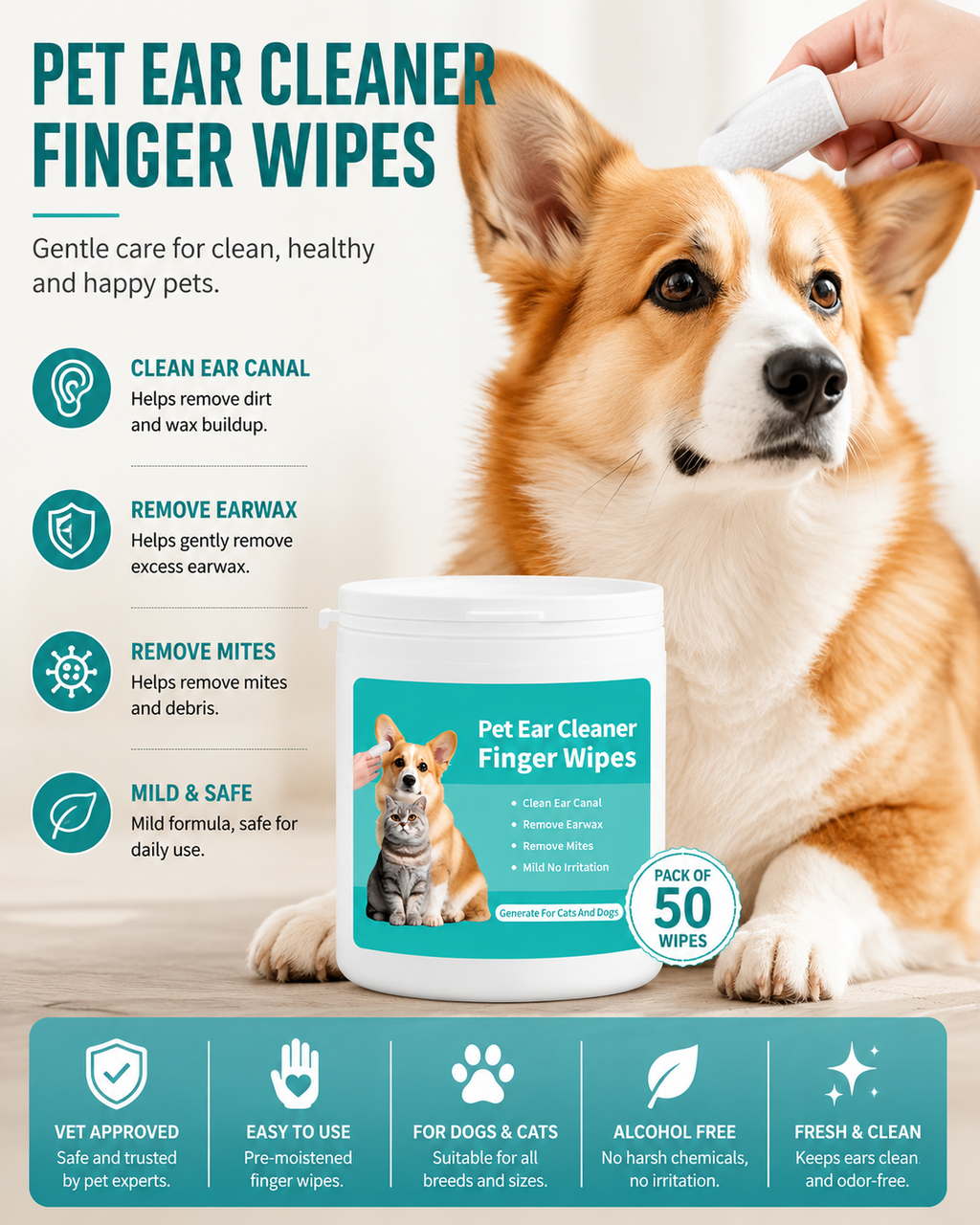 Disposable Pet Cleaning Products Teeth Cleaning Wipes Ear Cleaning Wipes